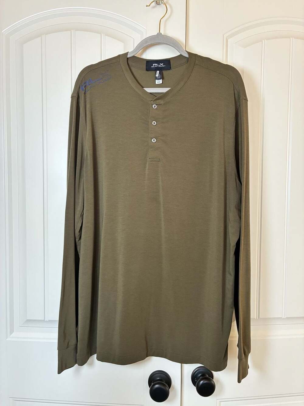 RLX Ralph Lauren Men's Olive Green Long Sleeve Henley Shirt Size XL